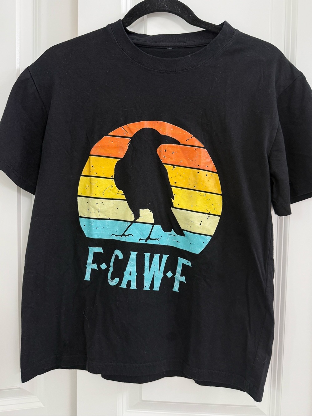 Black Graphic F-Caw-F Shirt Retro sunset humorous pun cotton